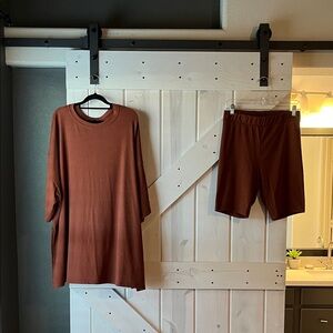 Dressed in LALA Malone Ribbed Biker Set in brown